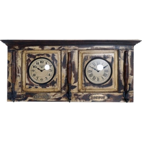 Muurklok DKD Home Decor London Teakboom (81 x 15 x 37 cm)