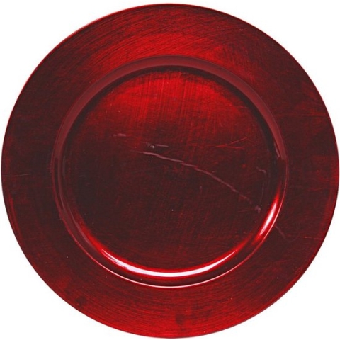 4x Ronde diner onderborden rood glimmend 33 cm - onderbord / onderzetter - Kerstdiner onderbordjes