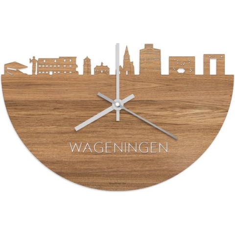 Skyline Klok Wageningen Eikenhout - Ø 40 cm - Stil uurwerk - Wanddecoratie - Meer steden beschikbaar - Woonkamer idee - Woondecoratie - City Art - Steden kunst - Cadeau voor hem - Cadeau voor haar - Jubileum - Trouwerij - Housewarming -