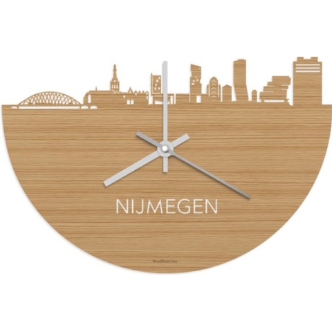 Skyline Klok Nijmegen Bamboe hout - Ø 40 cm - Stil uurwerk - Wanddecoratie - Meer steden beschikbaar - Woonkamer idee - Woondecoratie - City Art - Steden kunst - Cadeau voor hem - Cadeau voor haar - Jubileum - Trouwerij - Housewarming -