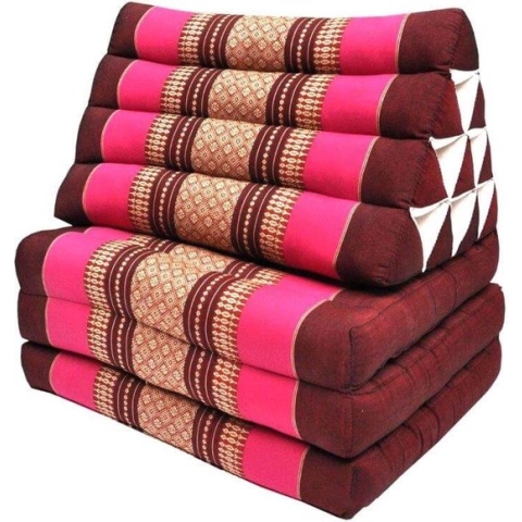Driehoekskussen – Moon Kwan Kussen - Thais Kussen –  Vloerkussen – Thais matras - 3 fold standaard met 10 rollen  - Driehoekskussen Thai – Roze