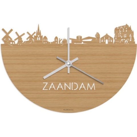 Skyline Klok Zaandam Bamboe hout - Ø 40 cm - Stil uurwerk - Wanddecoratie - Meer steden beschikbaar - Woonkamer idee - Woondecoratie - City Art - Steden kunst - Cadeau voor hem - Cadeau voor haar - Jubileum - Trouwerij - Housewarming - WoodWideCities