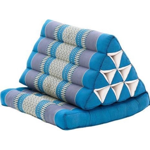 Driehoekskussen – Moon Kwan Kussen - Thais Kussen – Vloerkussen – Thais matras – 1 fold standaard -Driehoekskussen Thai – Blauw/grijs
