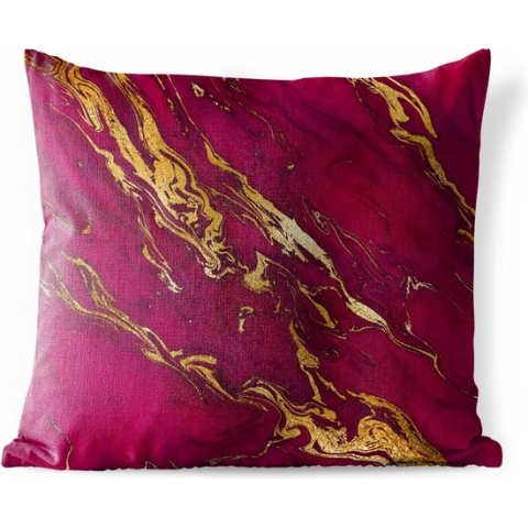 Sierkussen Buiten - Marmer - Roze - Goud - Lijn - 60x60 cm - Weerbestendig
