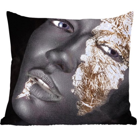 Sierkussens - Kussentjes Woonkamer - 60x60 cm - Vrouw - Goud - Zwart - Verf - Luxe