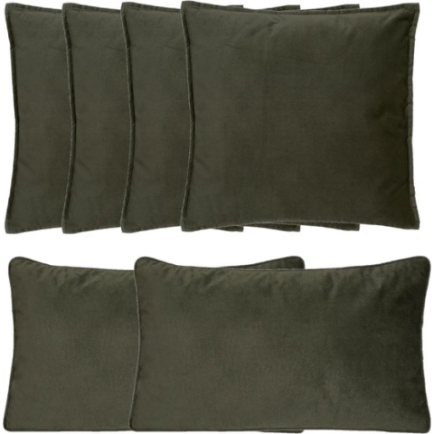 Atmosphera Bank/sierkussens Sophia - set 6x - Olijfgroen - polyester - met rits - In 2 formaten