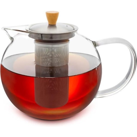 Klarstein Glaswerk Sencha theepot 1,8 liter / 8-9 kopjes  - borosilicaatglas kan  (30 °C > 120 °C) - Rvs deksel met houten knop