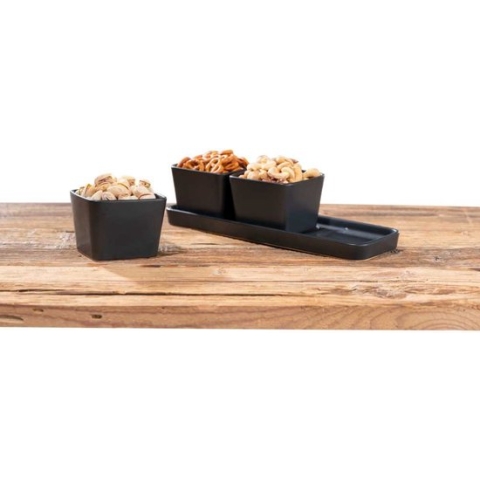 Wenko Snack & Dip schalen Set Zwart mat  3 x 300 ml met bijpassende serveertray
