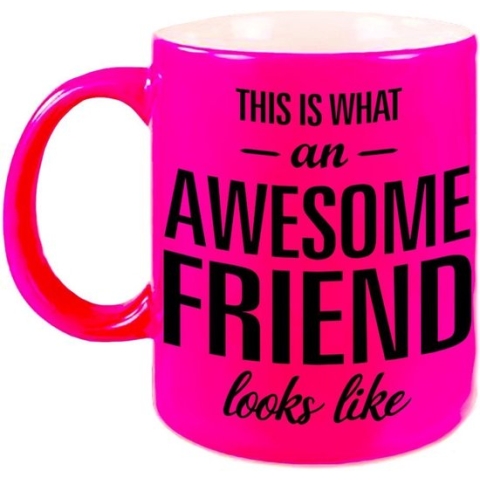 This is what an awesome friend looks like tekst cadeau mok / beker - neon roze - 330 ml - vrienden / vriendinnen kado