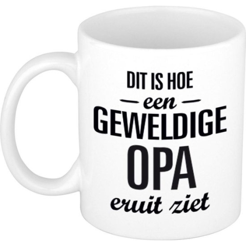 Dit is hoe een geweldige opa eruitziet cadeau koffiemok / theebeker - wit - 300 ml - verjaardag / bedankje