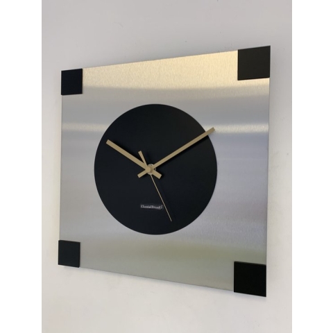 Wandklok ChantalBrandO -- CARRE : PLACE PIGALLE -- SILVER & BLACK -- MODERN DESIGN --
