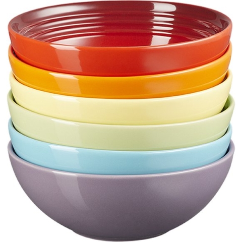 Le Creuset Aardewerken Regenboog set ontbijtkommetjes per 6 16cm