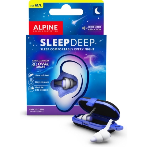 Alpine SleepDeep - Oordoppen slapen - Maximale geluidsdemping - Perfect voor zijslapers - 27dB SNR - Medium size - 1 paar