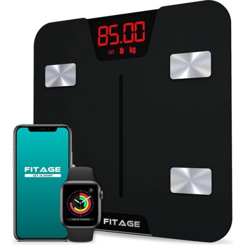 FITAGE Personenweegschaal - Weegschaal met 17x Lichaamsanalyse - Vetpercentagemeter - FITAGE App