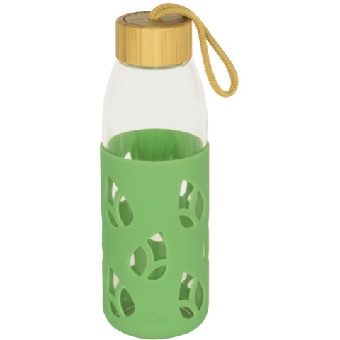 PEBBLY Glazen waterfles met siliconen groene wrap 55 cl