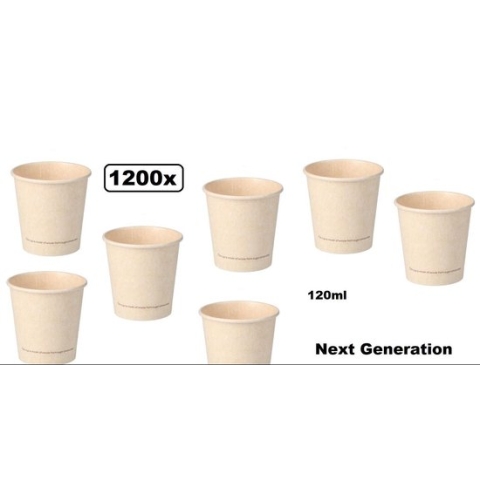 1200x Koffiebeker van suikerriet 120ml next generation - koffie beker thee koude en warme dranken 100% afbreekbaar next generation