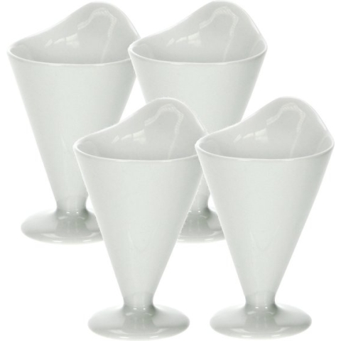 4x Stuks sausbakjes patatzak vorm wit 6 x 10 cm van porselein - Patat zak - Friet zak