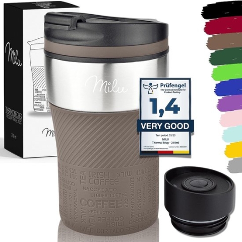 Thermobeker - 210 ml 100% lekvrij - isoleerbeker, koffiebeker to go, drinkbeker van roestvrij staal - autobeker dubbelwandige isolatie - reismok - Travel mug - Bruin
