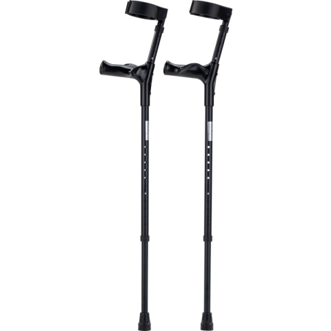 Elleboogkrukken ergonomisch Zwart. Maat M/L - Loopkrukken - krukken anatomische handvatten, gesloten manchet - Set - paar van 2