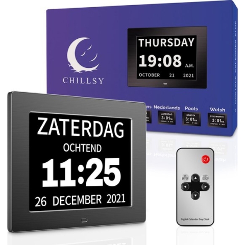 Chillsy - Digitale Dementieklok XL – Kalenderklok met Datum en Dag – Alarmfunctie – 8 inch
