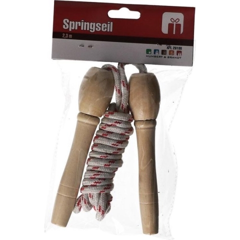 Rood springtouw met houten handvatten 2,3m