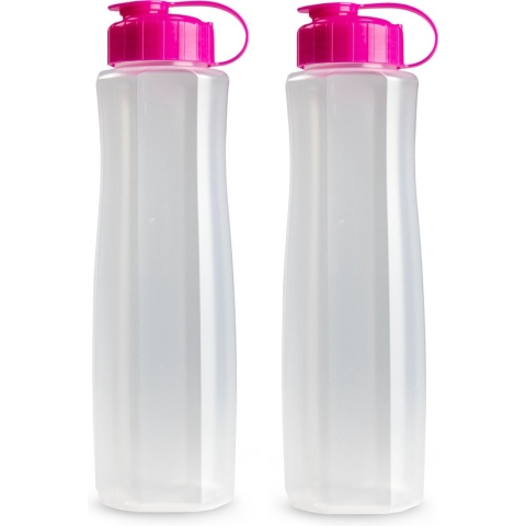 2x stuks kunststof waterflessen 1500 ml transparant met dop roze - Drinkflessensen/sport/fitness flessen