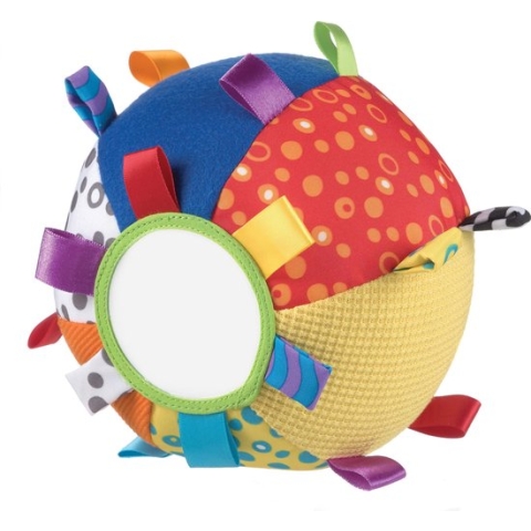 Playgro Vrolijke Pluche Bal - Loopy Loops Chime Ball - Grijp- en Bijtspeelgoed - Belletje - Lintjes - Spiegeltje