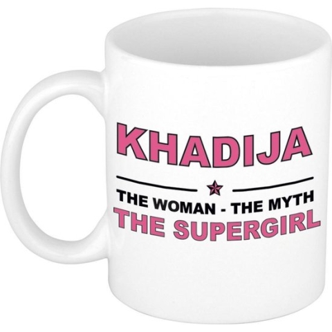 Naam cadeau Khadija - The woman, The myth the supergirl koffie mok / beker 300 ml - naam/namen mokken - Cadeau voor o.a verjaardag/ moederdag/ pensioen/ geslaagd/ bedankt