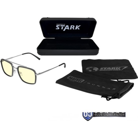 GUNNAR Gaming en Computer Eyewear | Stark Industries Edition | Roestvrij stalen frame, Tint van de lens: Amber (blokkeert 65% blauw licht en 100% UV-licht) Gepatenteerde lens: vermindert vermoeidheid en droogte van de ogen.