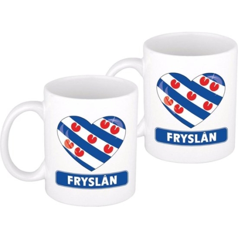 4x stuks hartje vlag Friesland mok / beker 300 ml - Friese thema landen supporters feestartikelen