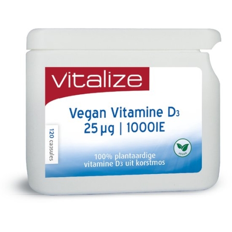 Vegan Vitamine D3 25 ug/mcg 120 caps. - Vegan vitamine D3 afkomstig van korstmos - Goed voor botten, spieren en de weerstand - Vitalize