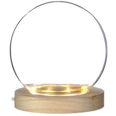 Ideas 4 Seasons Decoratie stolp - glas - houten plateau - LED verlichting - D13 x H13 cm