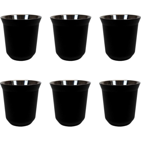 Krumble Espressokopjes set van 6 - 80 ml - Espresso accessoires - Espresso glaasjes - Koffiekopjes - Servies - Staal - Zwart - 6 x 6 x 6,5 cm