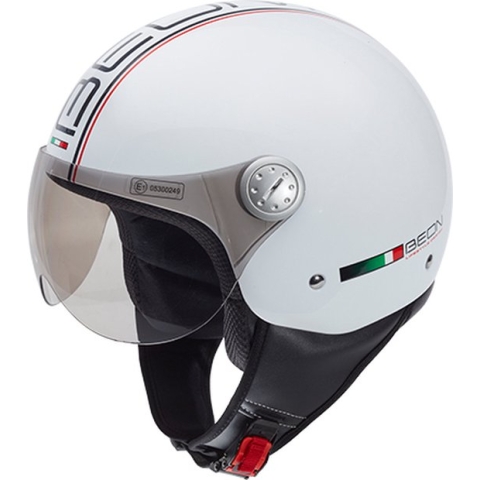BEON Design - Jethelm met vizier - Geschikt als Scooter Brommer Motor Snorfiets helm - Retro Vespa helm scooter voor volwassen, vrouwen - XS- Wit - Gratis helmtas