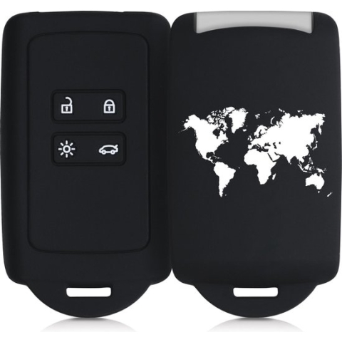 kwmobile autosleutelhoes voor Renault 4-knops Smartkey autosleutel (alleen Keyless Go) -Siliconenhoes in wit / zwart - Sleutelcover
