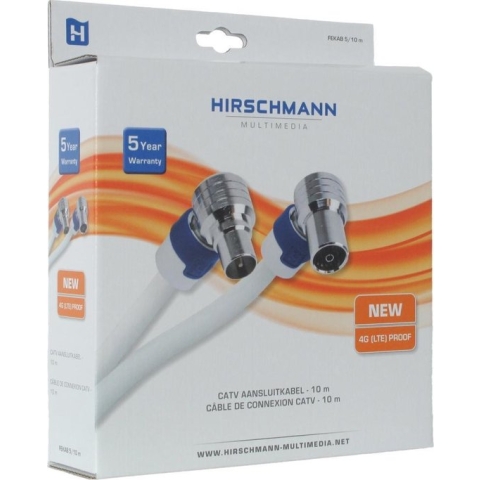 Hirschmann FEKAB 5/10 Coaxkabel Fekab Coax Male (iec) - Coax Female (iec) 10 M Wit / Blauw