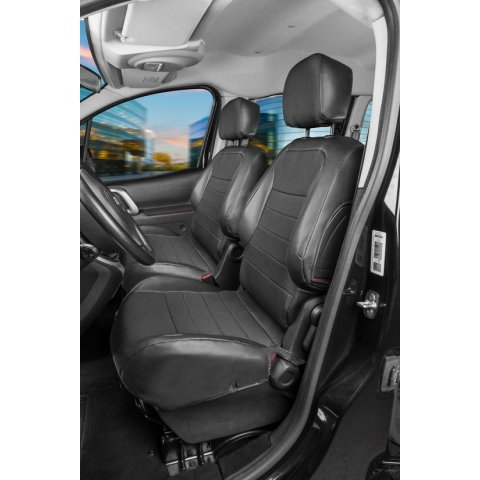 Premium autozetelhoezen compatibel met Fiat Doblo 02/2010-Vandaag, 2 enkele zetelhoezen vooraan + 1 armsteunhoes