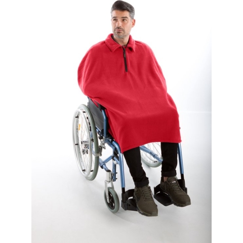 Rolstoel poncho fleece - Rolstoelcape heren - Rolstoelcape winter - Rood