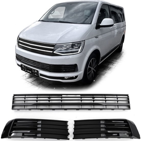 Bumper Grill Hoogglans Zwart Vw T6 Transporter Multivan Zonder ACC 2015 t/m 2019