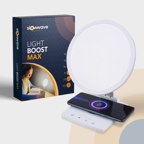 Slowwave Light Boost Max - Ervaar de beste daglichtlamp - Boost je slaap, stemming en energie - Voorkom de winterdepressie - Optimaal effect (10.000 lux) - Bouw lichtintensiteit geleidelijk op - Verschillende kleurtemperaturen - Kantelfunctie