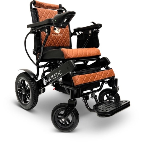 COMFYGO  Liggende Rolstoel voor volwassenen 500 W Motor Opvouwbare Elektrische Rolstoelen Draadloze afstandsbediening Mobiliteit Rolstoel IQ-8000 Normaal Zit (45 cm), 12AH Li-ion Battery, Up to 16 km range, Zwart frame & Taba leer textiel