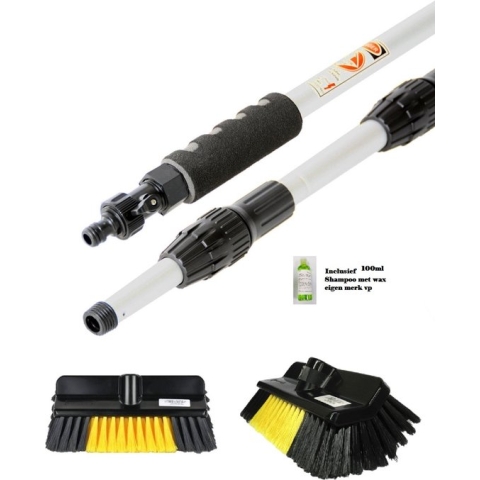 Zonnepanelen / Auto / Ramen wassen Telescoopsteel met borstel waterdoorlatende Wasborstel met telescopische steel 4 meter en gardena aansluiting / wasborstel met uitschuifbare telescoopsteel met waterdoorvoer