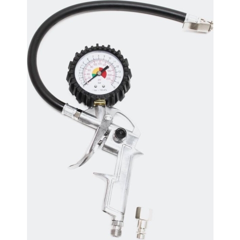 Bandenvulpistool met analoge drukmeter 0-16 bar; bandenpomp met manometer, 1/4" snelkoppeling, analoog persluchtpistool, druktester - Multistrobe