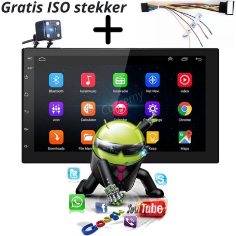Carcemy Universele Android Autoradio met Bluetooth - Navigatie - Google Play - Inclusief Achteruitrijcamera