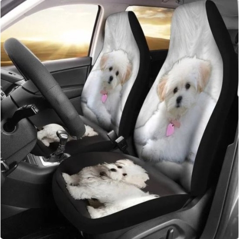 Universele stoelhoezen auto - Stoelhoes voor in de auto - Maltezer - Bichon Maltese - Maltezer Terriër - Maltezer leeuwtje - hond