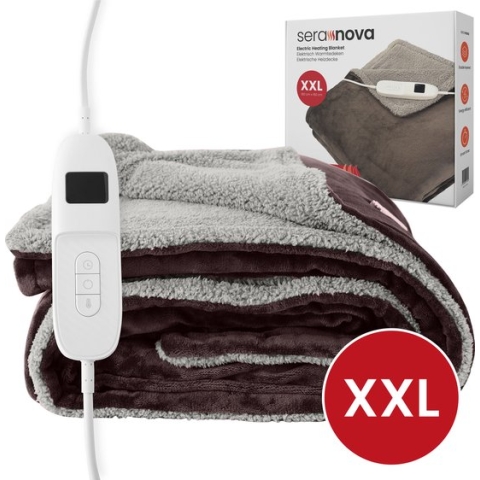 Seranova Elektrische Bovendeken XXL - 180x160 cm - 2 persoons Elektrische Deken - Warmtedeken - Dubbelzijdig - Fleece Sherpa - Donkerbruin