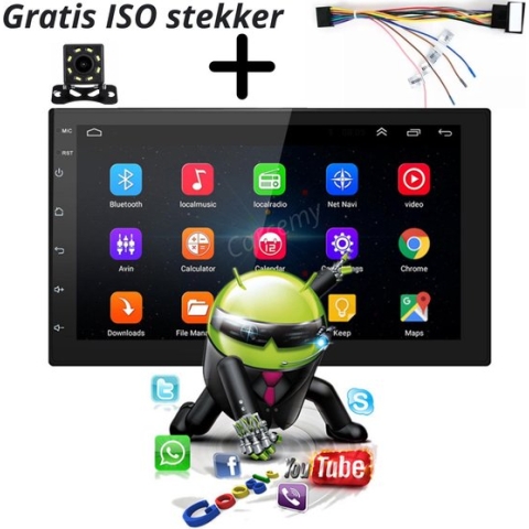 Universele Autoradio met Bluetooth, USB & Youtube - Navigatie - Handsfree Radio met Microfoon - Android met Google Play -7 inch HD Touchscreen - Inclusief Achteruitrijcamera