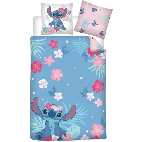 Disney Lilo & Stitch Dekbedovertrek, Flower Fun - Eenpersoons - 140 x 200 + 65 x 65 cm - Katoen