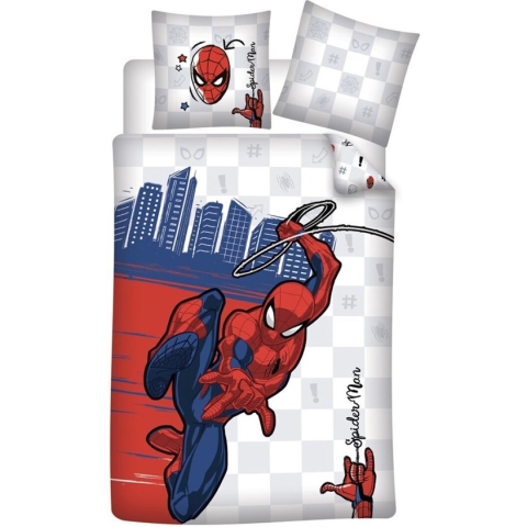 SpiderMan Dekbedovertrek, City - Eenpersoons - 140 x 200 cm - Katoen