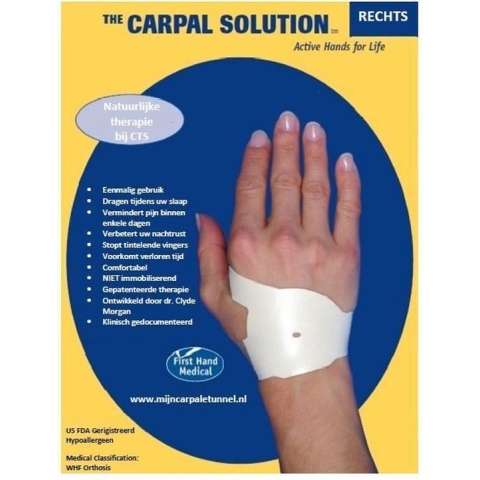 The Carpal Solution RECHTS - de natuurlijke behandeling van Carpaal Tunnel Syndroom (CTS) - in 6 weken van uw klachten af - 28 plakkers voor gebruik tijdens het slapen - eenvoudig passend te knippen